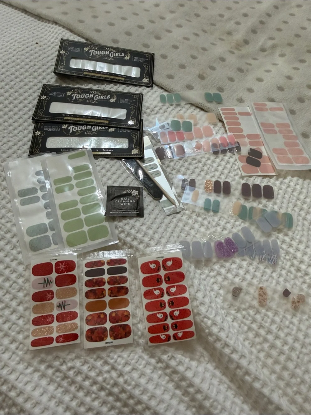 Tough Girls Nail Strips glitter white clear lot holiday Halloween Christmas fall